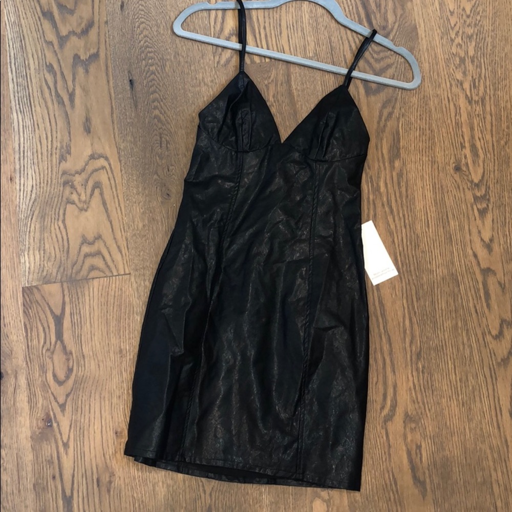 Black leather mini dress